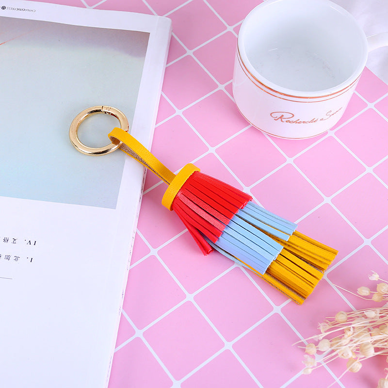 Wholesale Rainbow Tassel Color Matching PU Metal Keychain